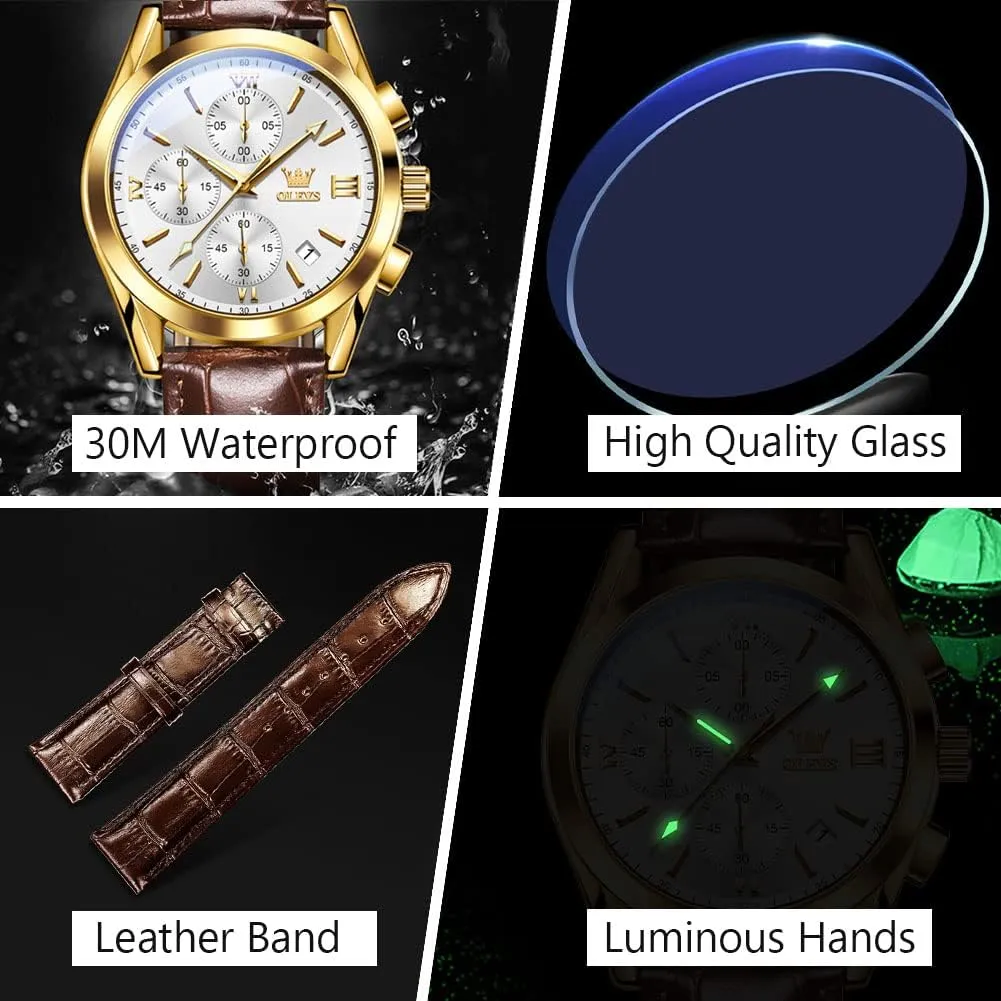 Read Dress Watch, Men's Waterproof Luminous Date Analog paleolithic harbor convict provocative worship maw Watch, Gold/Black/White/Blue Dial OLEVS Men's Casual Leather Watch, Big Face Chronograph Watch for Men, Fashion Easy to 