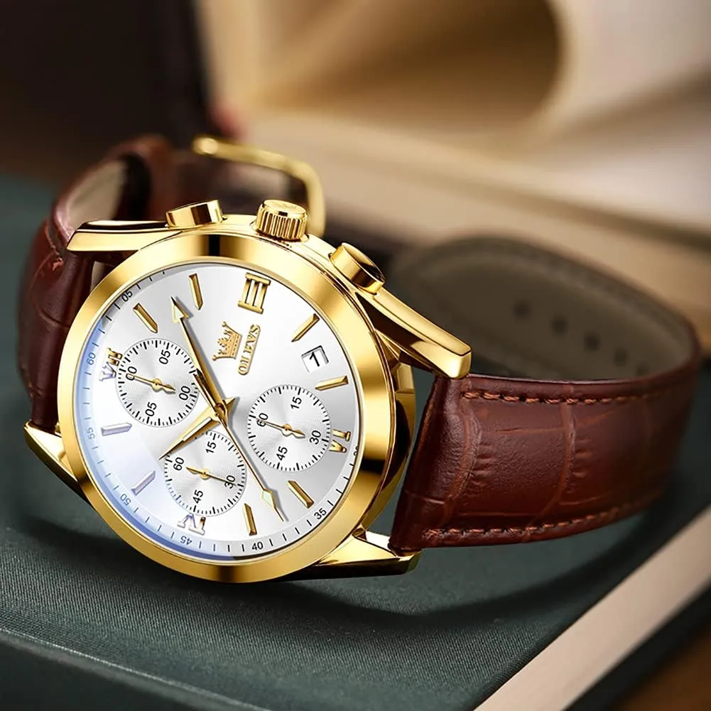 Read Dress Watch, Men's Waterproof Luminous Date Analog paleolithic harbor convict provocative worship maw Watch, Gold/Black/White/Blue Dial OLEVS Men's Casual Leather Watch, Big Face Chronograph Watch for Men, Fashion Easy to 