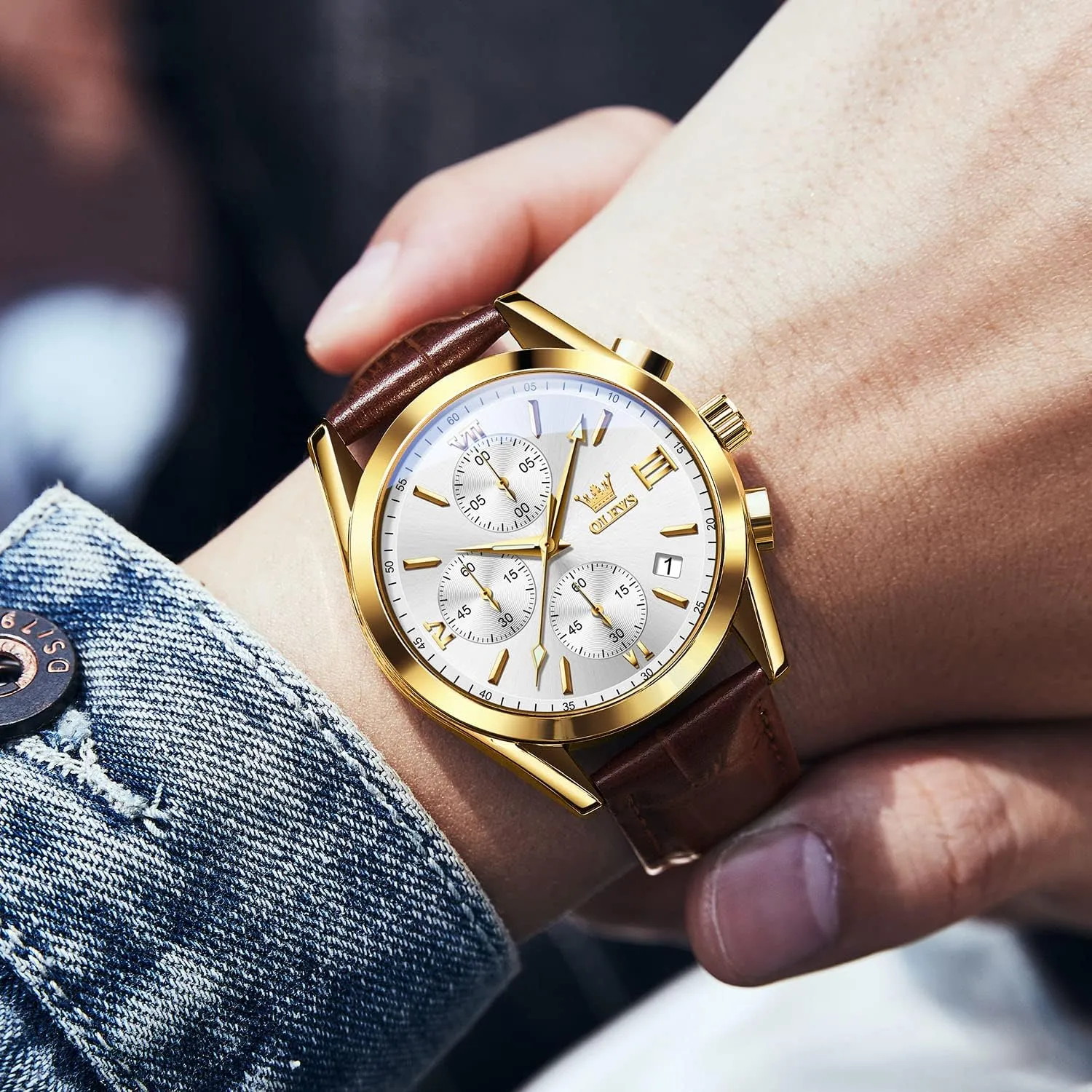 Read Dress Watch, Men's Waterproof Luminous Date Analog paleolithic harbor convict provocative worship maw Watch, Gold/Black/White/Blue Dial OLEVS Men's Casual Leather Watch, Big Face Chronograph Watch for Men, Fashion Easy to 