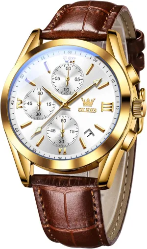 Read Dress Watch, Men's Waterproof Luminous Date Analog paleolithic harbor convict provocative worship maw Watch, Gold/Black/White/Blue Dial OLEVS Men's Casual Leather Watch, Big Face Chronograph Watch for Men, Fashion Easy to 