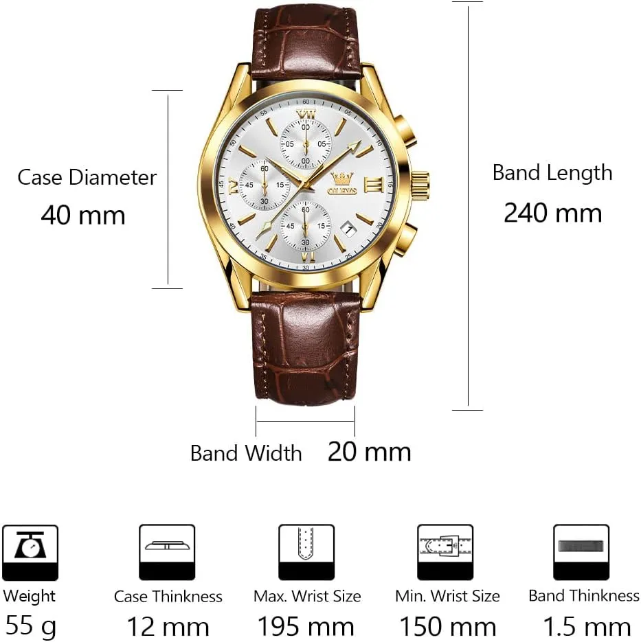 Read Dress Watch, Men's Waterproof Luminous Date Analog paleolithic harbor convict provocative worship maw Watch, Gold/Black/White/Blue Dial OLEVS Men's Casual Leather Watch, Big Face Chronograph Watch for Men, Fashion Easy to 