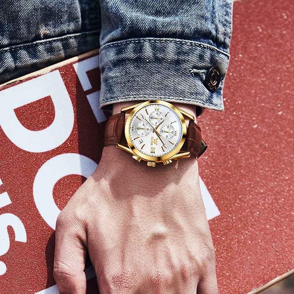 Read Dress Watch, Men's Waterproof Luminous Date Analog paleolithic harbor convict provocative worship maw Watch, Gold/Black/White/Blue Dial OLEVS Men's Casual Leather Watch, Big Face Chronograph Watch for Men, Fashion Easy to 