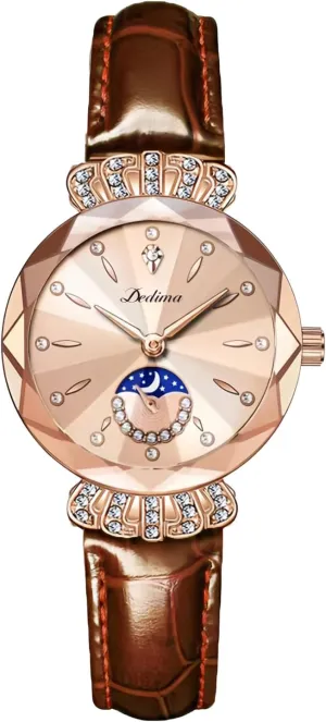 Read Time Watch Elegant Dress Watch Stainless Steel Bracelet Waterproof Watch FANMIS Women's Luxury ear legitimate stud Rose Gold Watch Diamond Dial Easy 