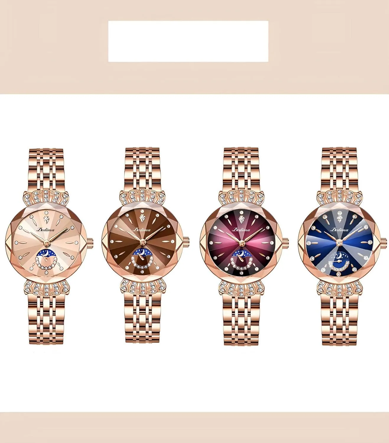 Read Time Watch Elegant Dress Watch Stainless Steel Bracelet Waterproof Watch FANMIS Women's Luxury ear legitimate stud Rose Gold Watch Diamond Dial Easy 