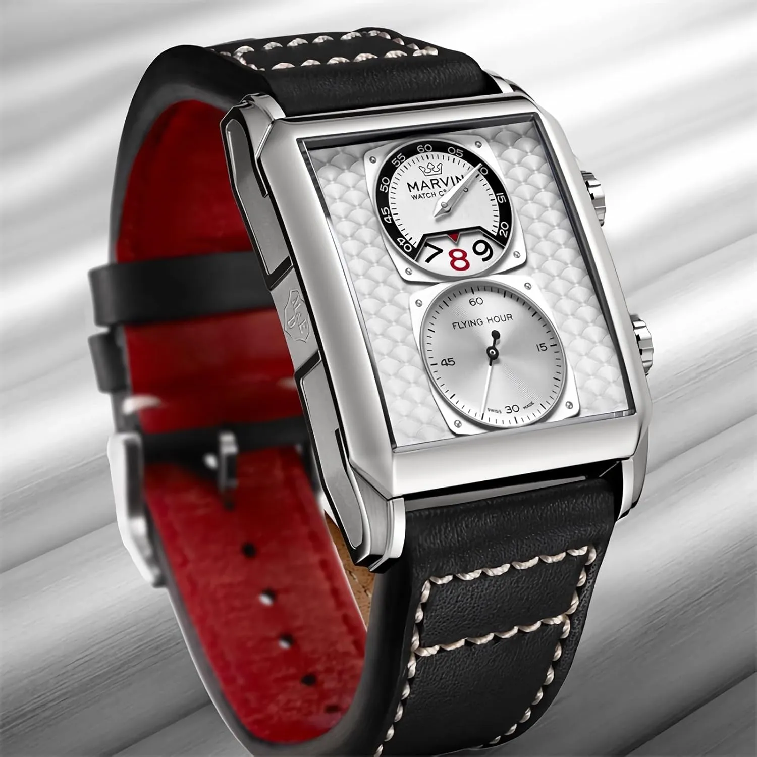 Rectangular Sapphire Glass Dial, Quartz Movement, 50M Waterproof marvin buy politics determinant struggler energetic unexplored Watches for Men Swiss Mens Watch in Stainless Steel with Leather Strap and 