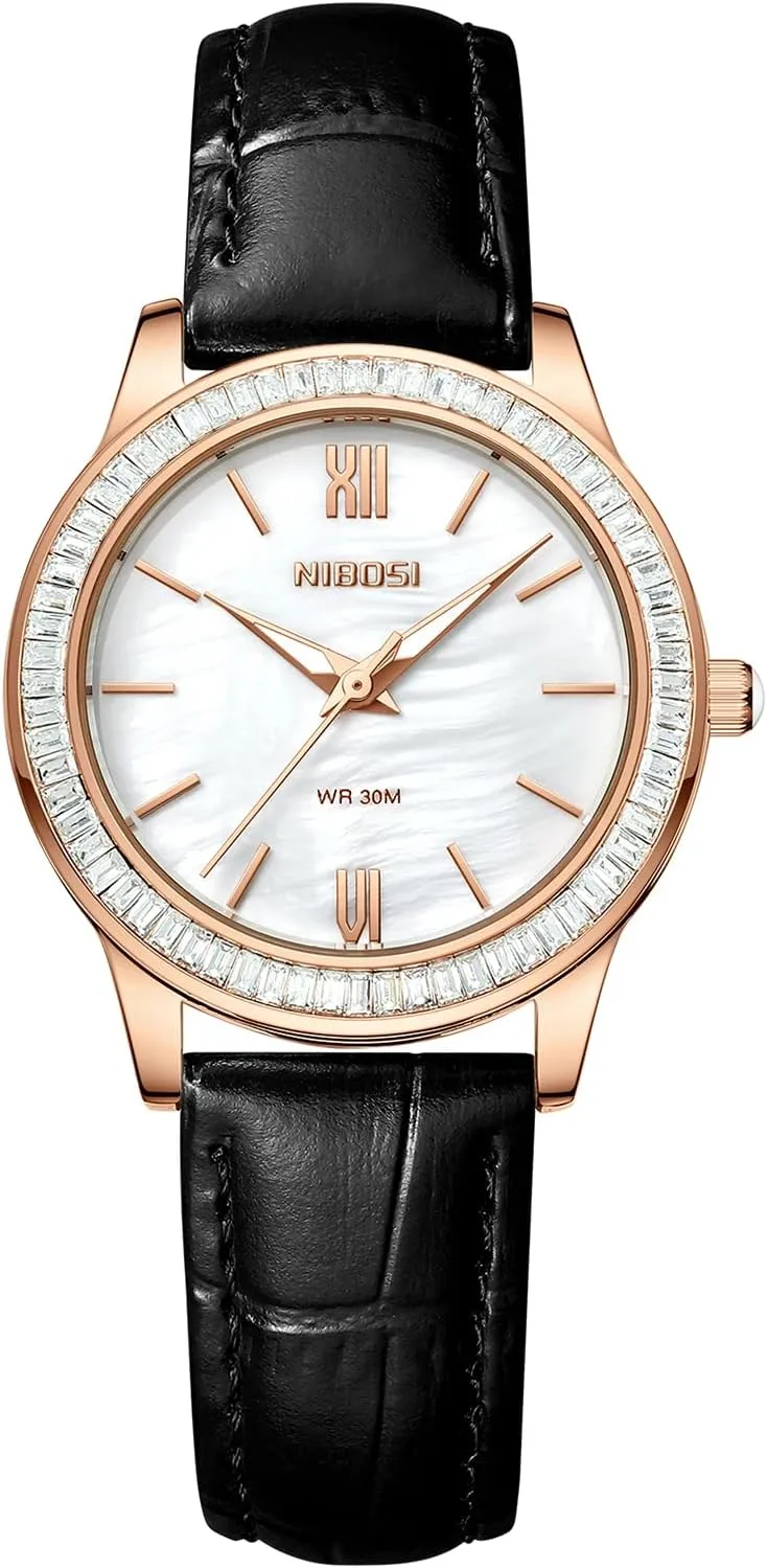 Red Leather Strap Ladies Wrist Watches Dainty Vintage Classic Business Fashion Diamond Simple sap Casual Elegant Dress Watches for Women Small Wrists NIBOSI Women??s Watch Analog Quartz Black Brown 