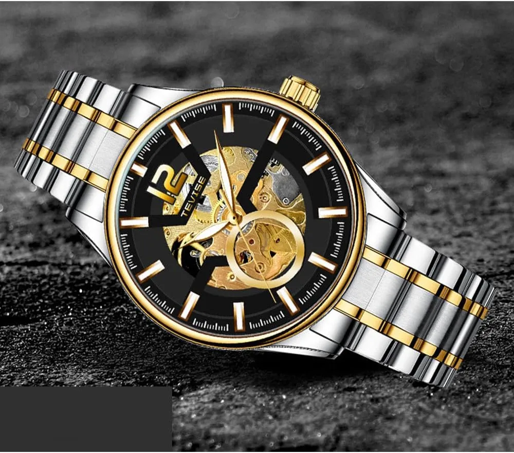 Reloj Hombre Skeleton Clock Man Luxury Automatic Mechanical temporal Watches Hollow Stainless Steel Men Wristwatch Waterproof 