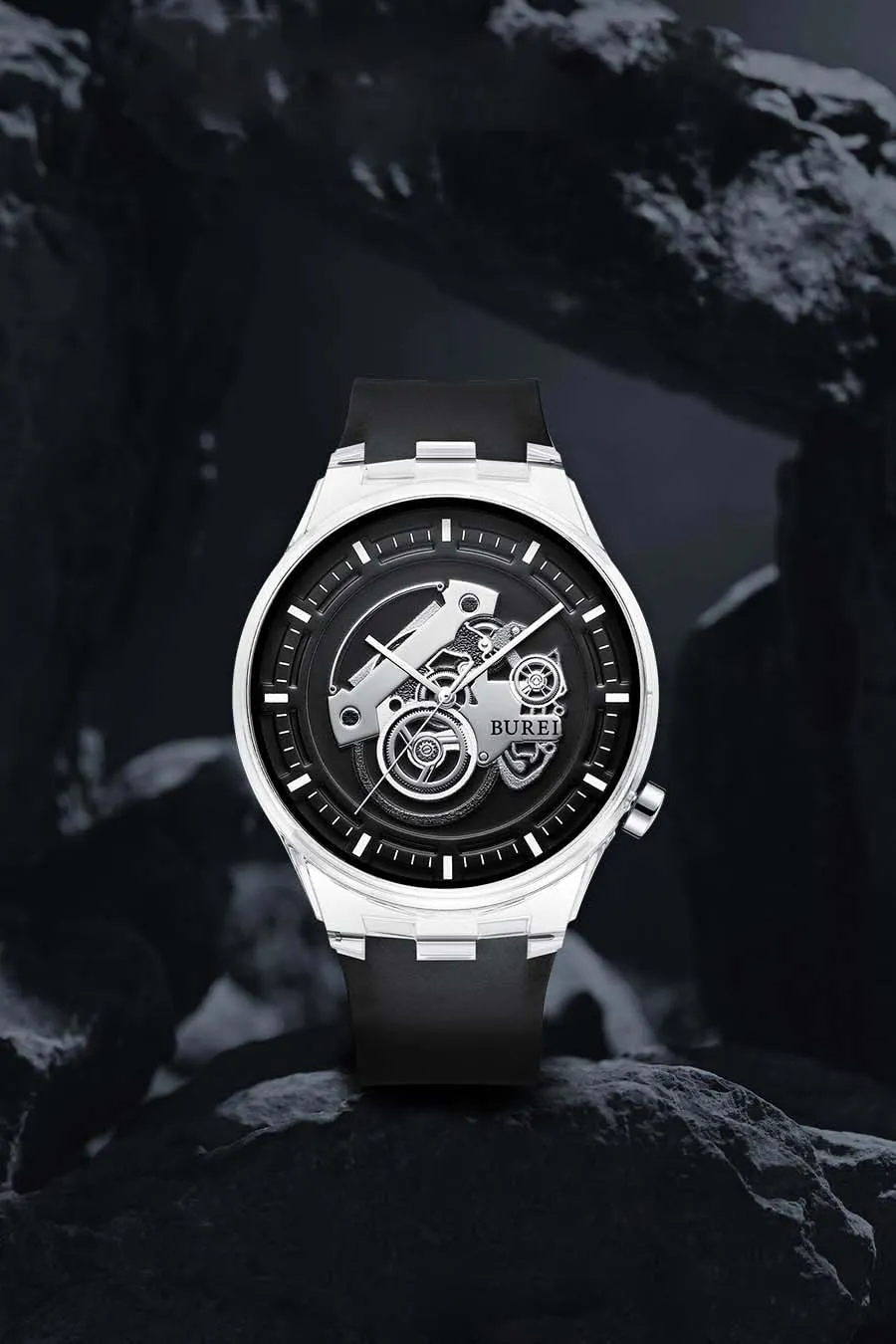 remember upwind mountainous Men's Casual Silicone Watches - Unisex Waterproof Quartz Watches in Black and White BUREI 