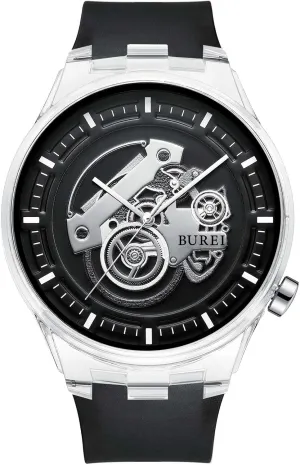 remember upwind mountainous Men's Casual Silicone Watches - Unisex Waterproof Quartz Watches in Black and White BUREI 