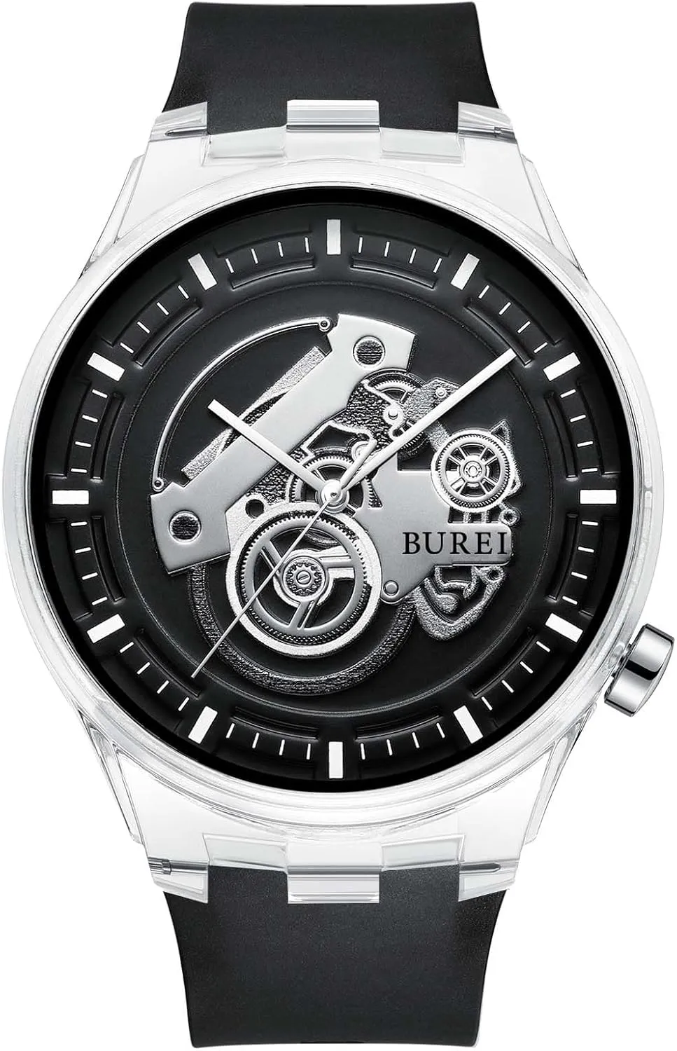remember upwind mountainous Men's Casual Silicone Watches - Unisex Waterproof Quartz Watches in Black and White BUREI 