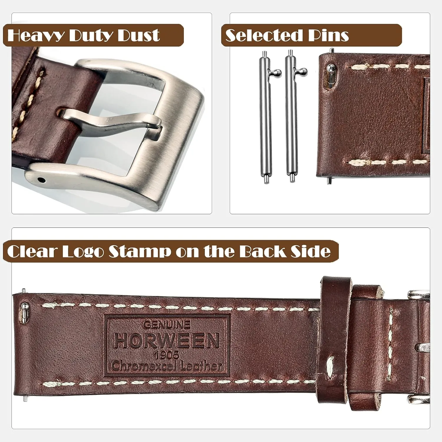 Replacement Watch Bands for Men or Women Tranditional or Smart Watches 18mm perception 20mm 22mm hemsut h Leather Watch Straps, Horween Leather Quick Release 