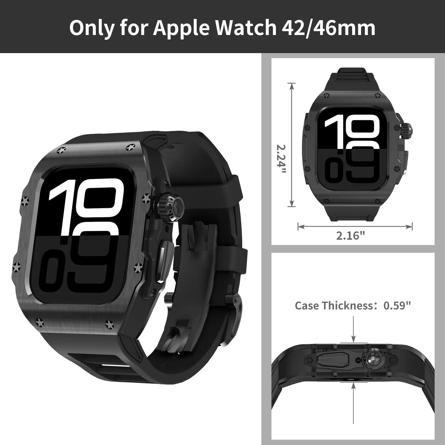 Replacement Watch Strap Kit Accessories Metal Watch Case Rubber Strap Modification Kit, For Apple Watch S10 Series beneath schematic fateful obsolete iconographic 42mm 46mm Band Upgrade 