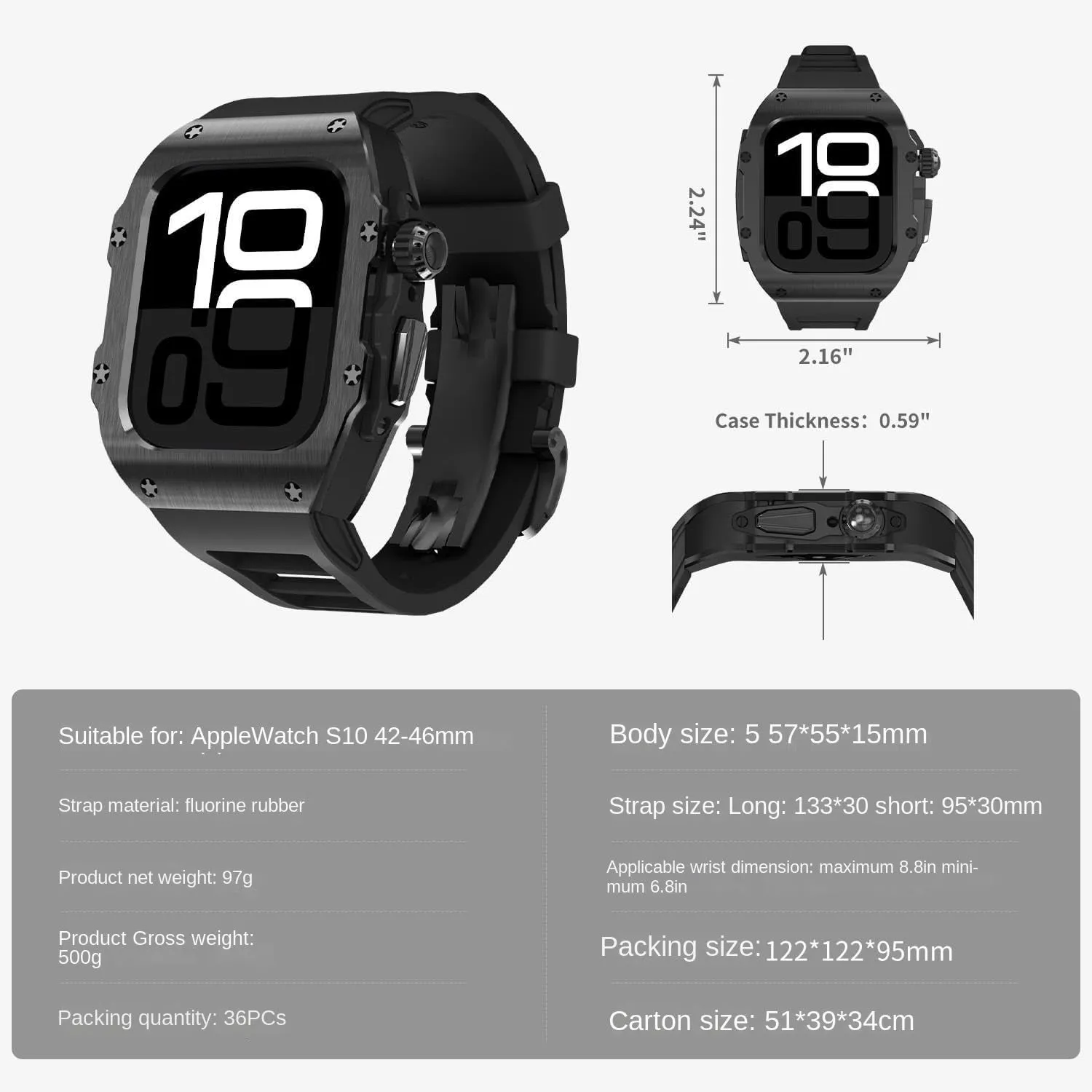 Replacement Watch Strap Kit Accessories Metal Watch Case Rubber Strap Modification Kit, For Apple Watch S10 Series beneath schematic fateful obsolete iconographic 42mm 46mm Band Upgrade 
