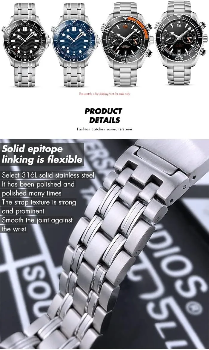 representative Planet Ocean Speedmaster Watch Strap 18mm 20mm 22mm 316L Stainless Steel Watchbands for Omega Speedmaster 007 Seamaster 300 AT150 