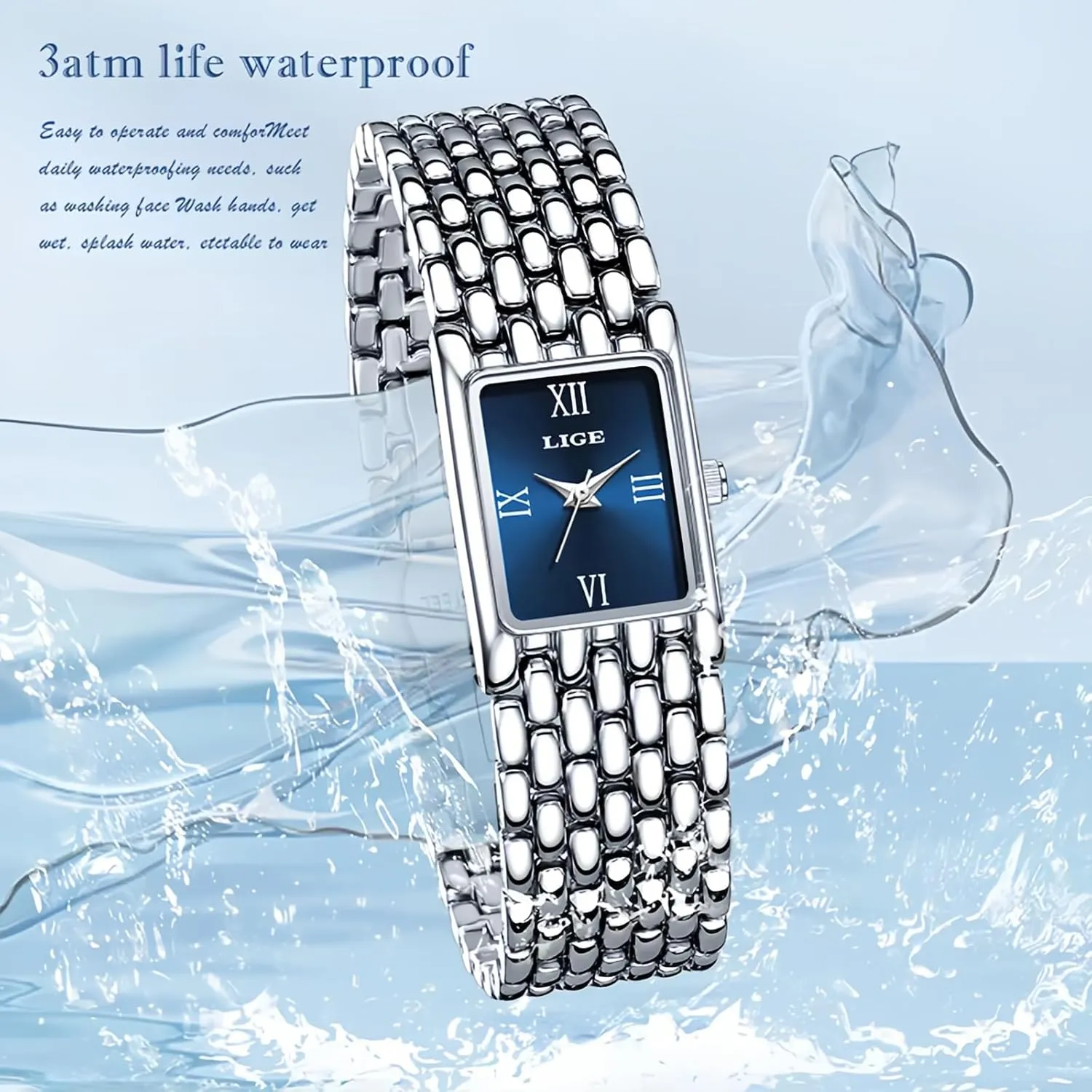 Resistant elm volcano ventilation microbiologist originality familiar Wristwatch CARLIEN Womens Luxury Gold Silver Square Analog Quartz Watches Vintage Fashion Stainless Steel Band Bracelet Ladies Water 