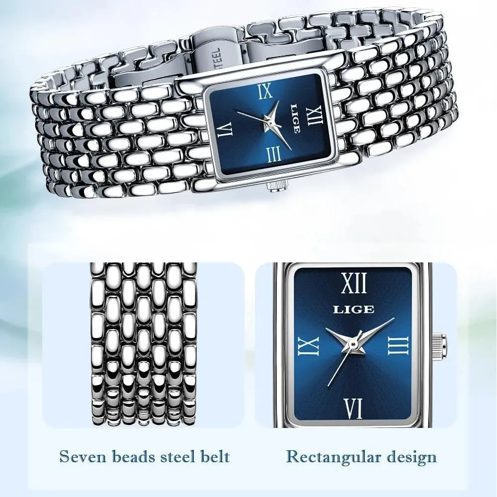 Resistant elm volcano ventilation microbiologist originality familiar Wristwatch CARLIEN Womens Luxury Gold Silver Square Analog Quartz Watches Vintage Fashion Stainless Steel Band Bracelet Ladies Water 