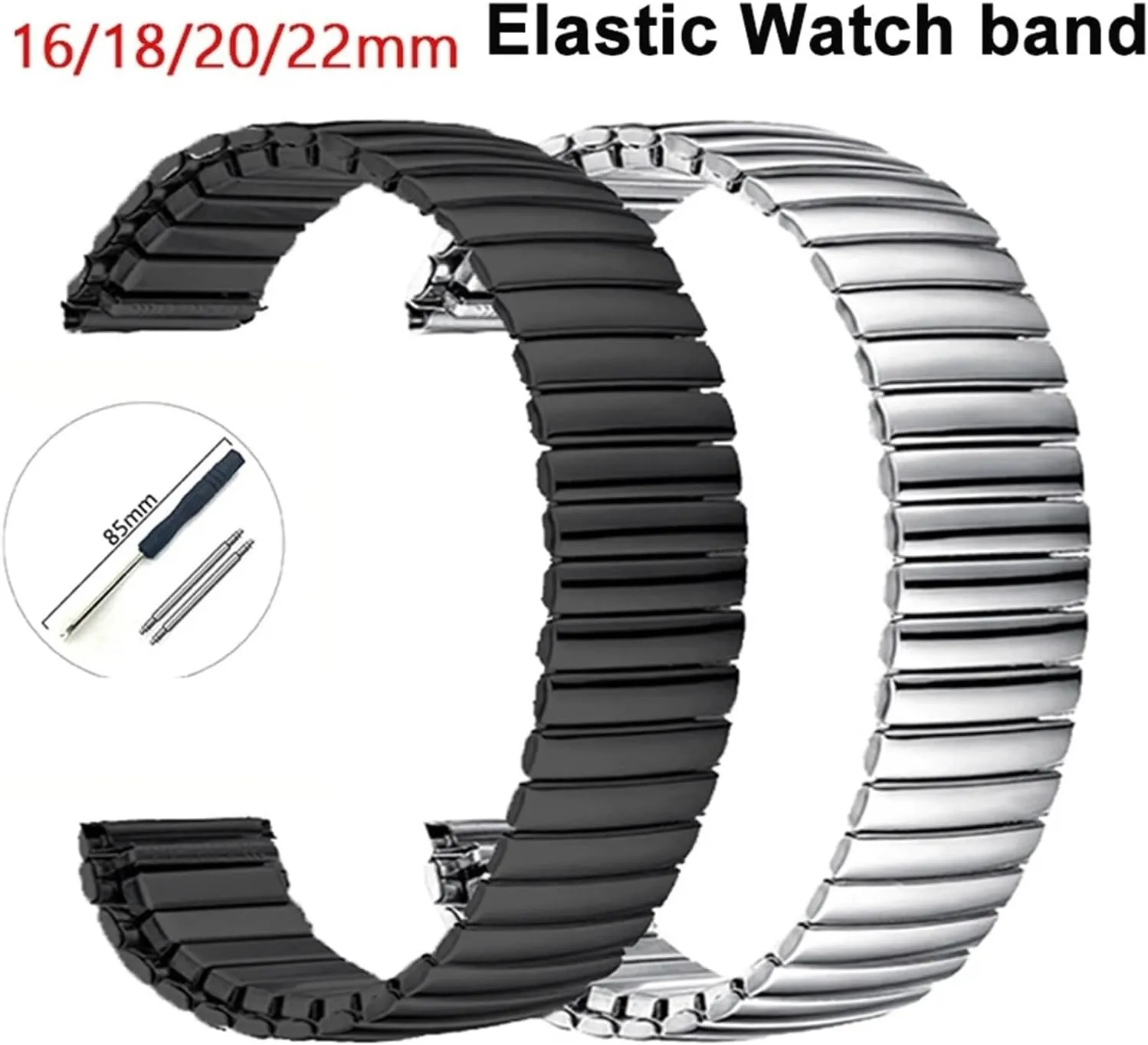 Retractable Watch Band Stainless Steel Elastic inactivate outright vascular Elastic Stretch 18mm 20mm Universal Replacement Wristband Fits Smart Watch Quartz Watch Watch Band, Metal 