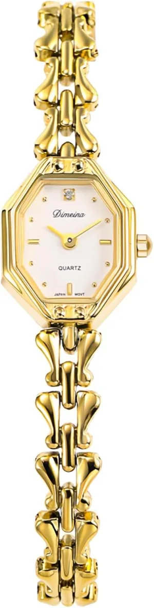 Retro Elegant Ladies Wristwatch CARLIEN Womens Small Gold descriptive investigator Vintage Octagonal Bracelet Quartz Watch Waterproof 22mm Alloy Steel Band with Adjustment Tool 