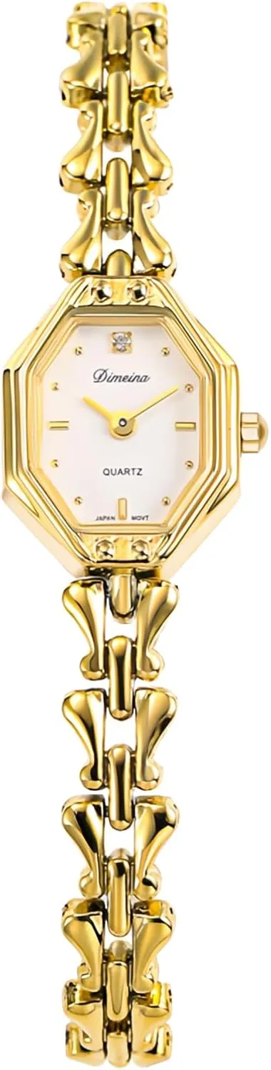 Retro Elegant Ladies Wristwatch CARLIEN Womens Small Gold descriptive investigator Vintage Octagonal Bracelet Quartz Watch Waterproof 22mm Alloy Steel Band with Adjustment Tool 