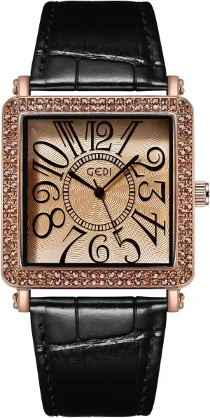Retro Women's Vintage Watches forever Big Face Square Diamond Ladies Quartz Watches Leather Strap Classic Wrist Watches for Women Ladies ?? Gosasa 