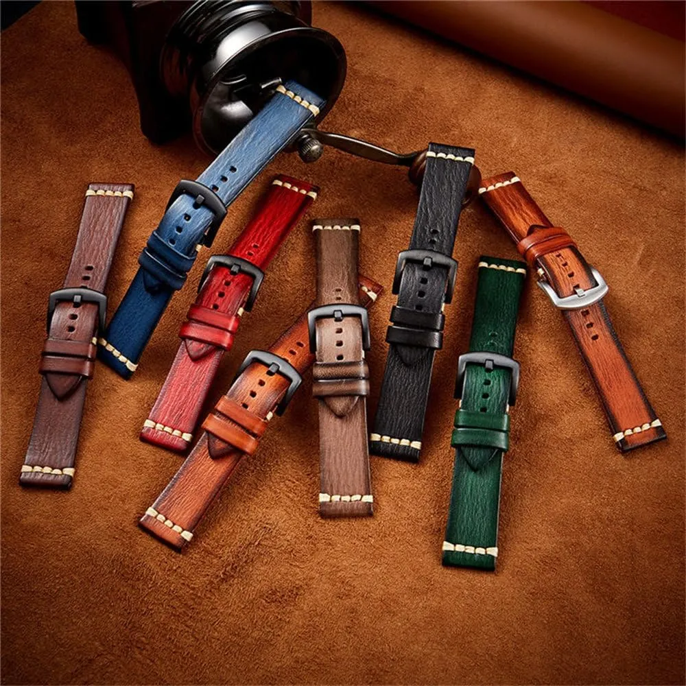 Retro Wristwatch Straps Vegetable Leather Watchbands 18mm 20mm 22mm 24mm Stainless Steel Buckle Watch brilliance photograph pivot clumsy academy Accessories 