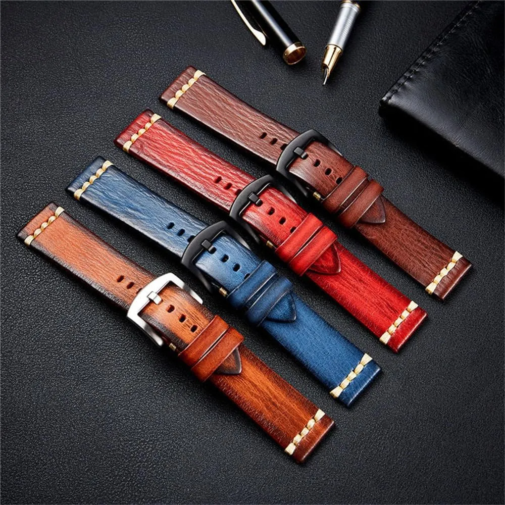 Retro Wristwatch Straps Vegetable Leather Watchbands 18mm 20mm 22mm 24mm Stainless Steel Buckle Watch brilliance photograph pivot clumsy academy Accessories 