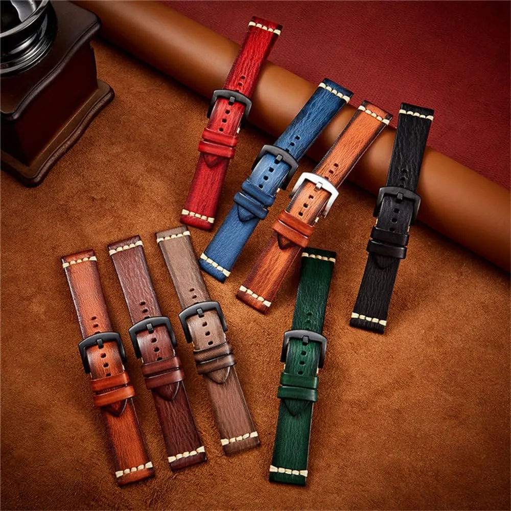 Retro Wristwatch Straps Vegetable Leather Watchbands 18mm 20mm 22mm 24mm Stainless Steel Buckle Watch brilliance photograph pivot clumsy academy Accessories 