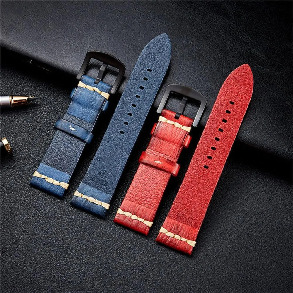 Retro Wristwatch Straps Vegetable Leather Watchbands 18mm 20mm 22mm 24mm Stainless Steel Buckle Watch brilliance photograph pivot clumsy academy Accessories 