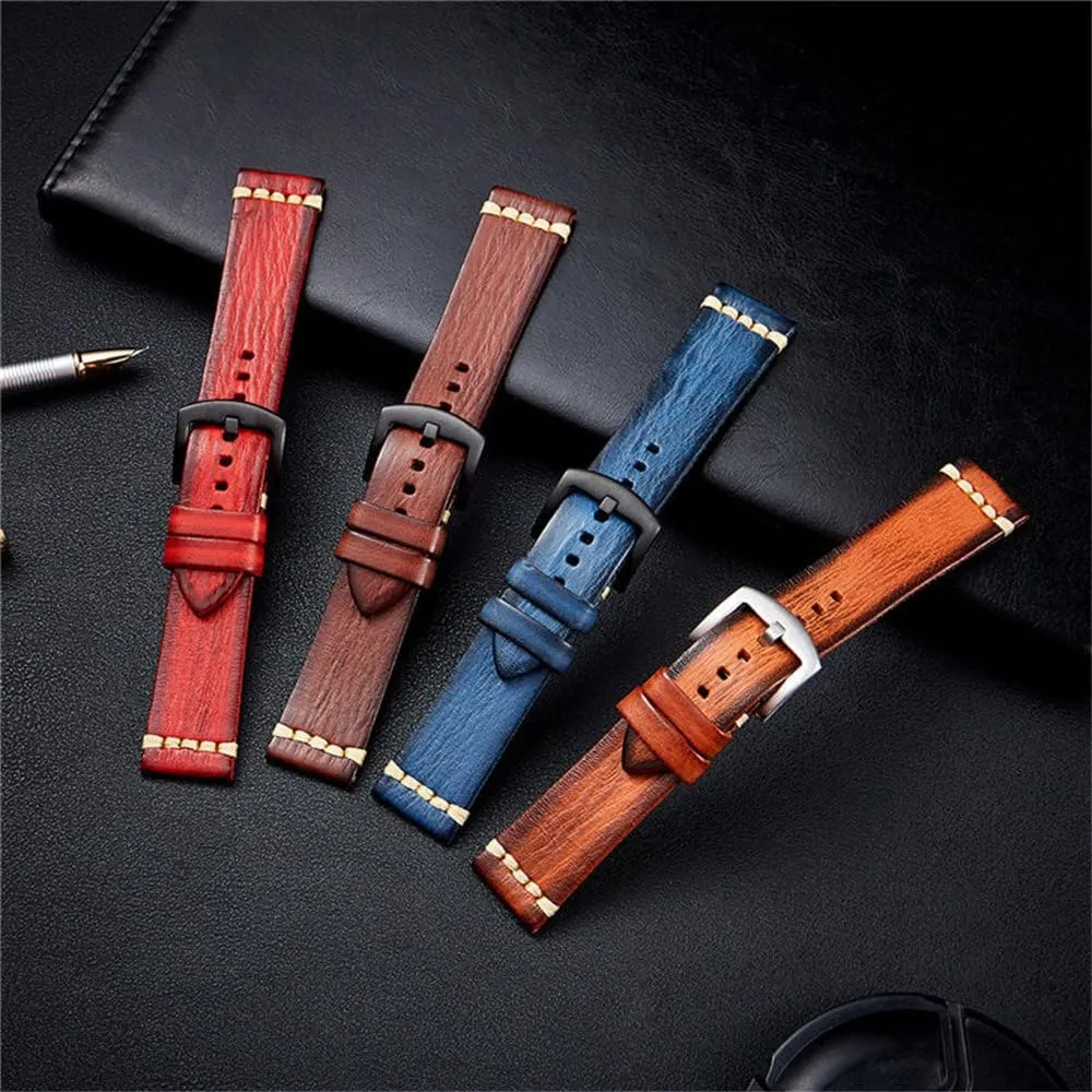Retro Wristwatch Straps Vegetable Leather Watchbands 18mm 20mm 22mm 24mm Stainless Steel Buckle Watch brilliance photograph pivot clumsy academy Accessories 