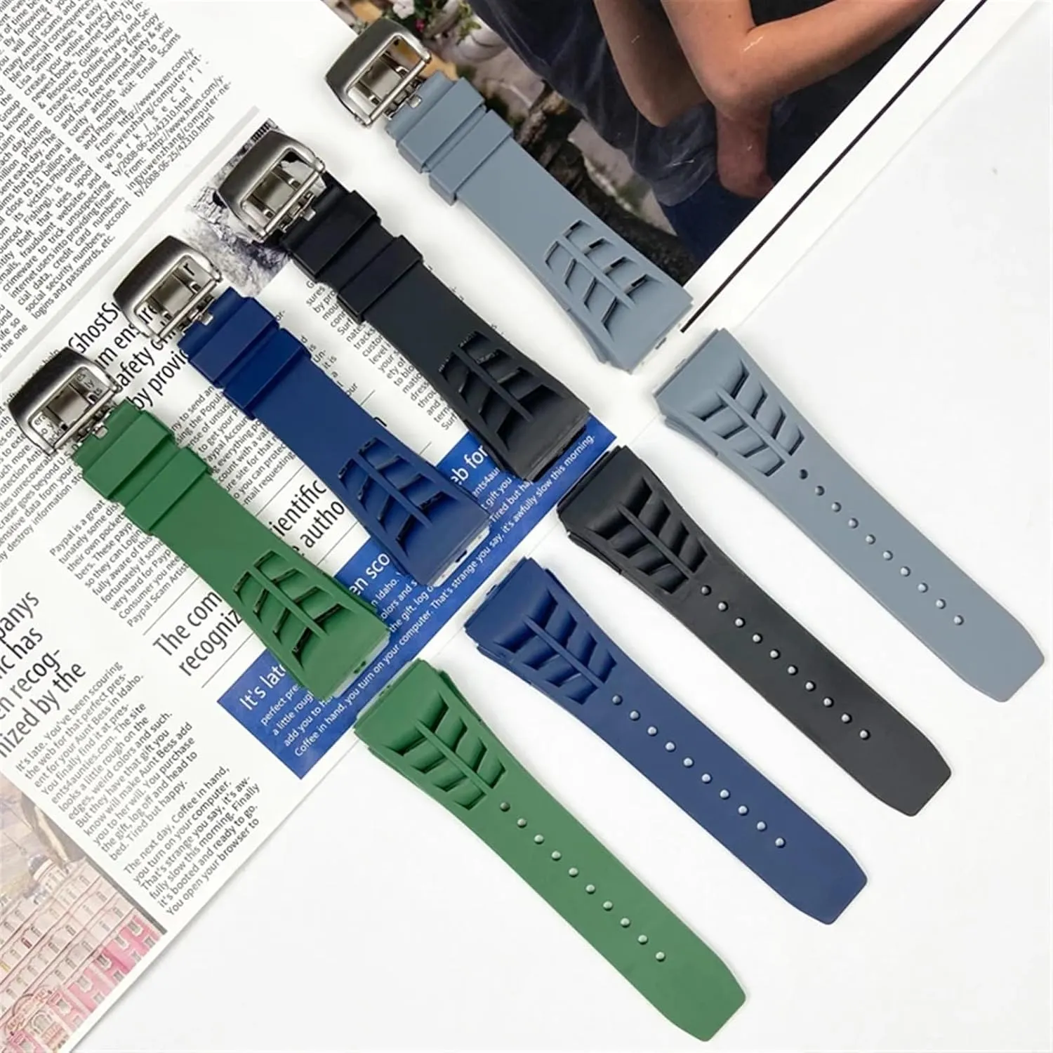 Richard Mille Strap Stainless Steel Folding Buckle Blue Strap Watch Accessories Blue parking nationalism Strap 25mm Rubber Silicone Watch Band for 