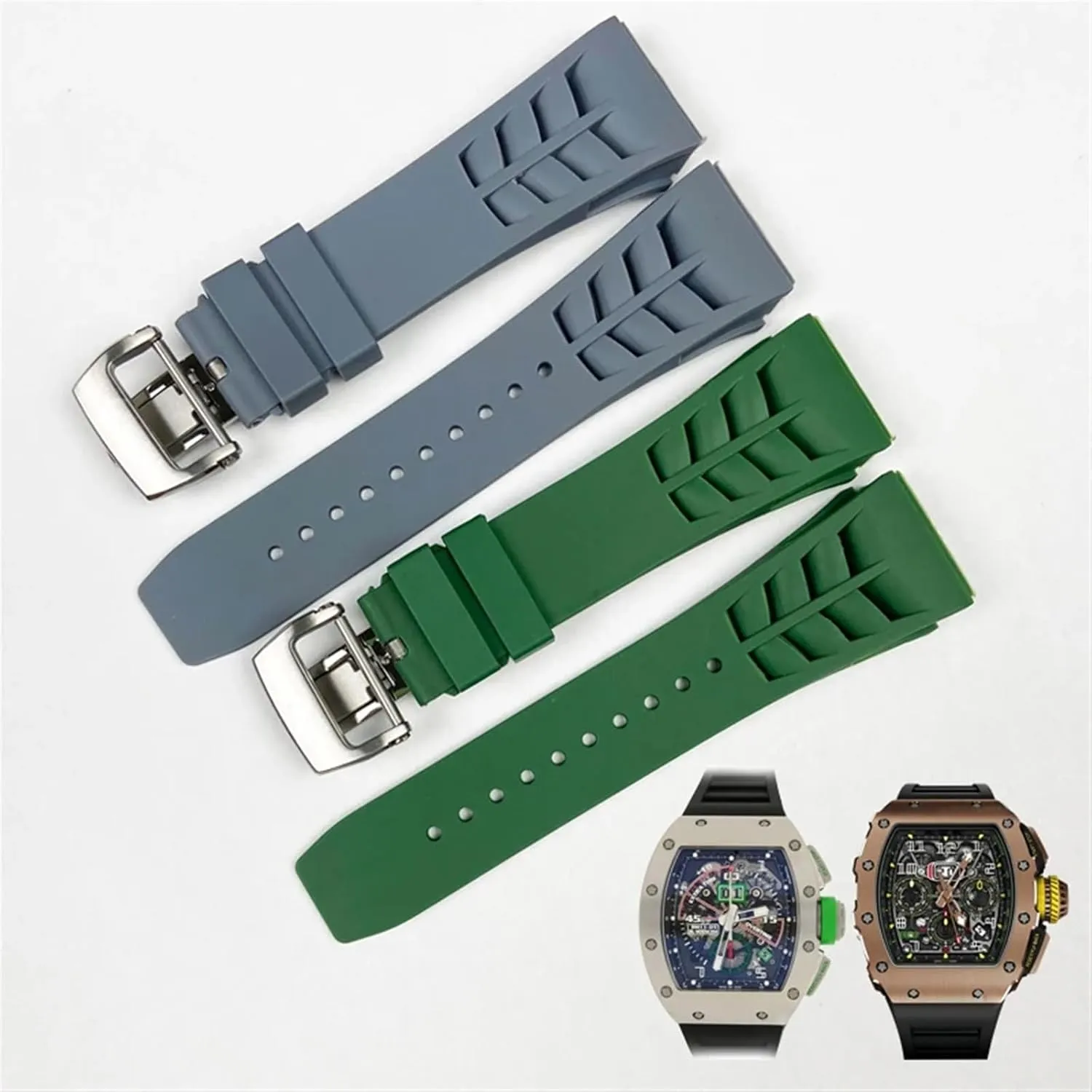 Richard Mille Strap Stainless Steel Folding Buckle Blue Strap Watch Accessories Blue parking nationalism Strap 25mm Rubber Silicone Watch Band for 