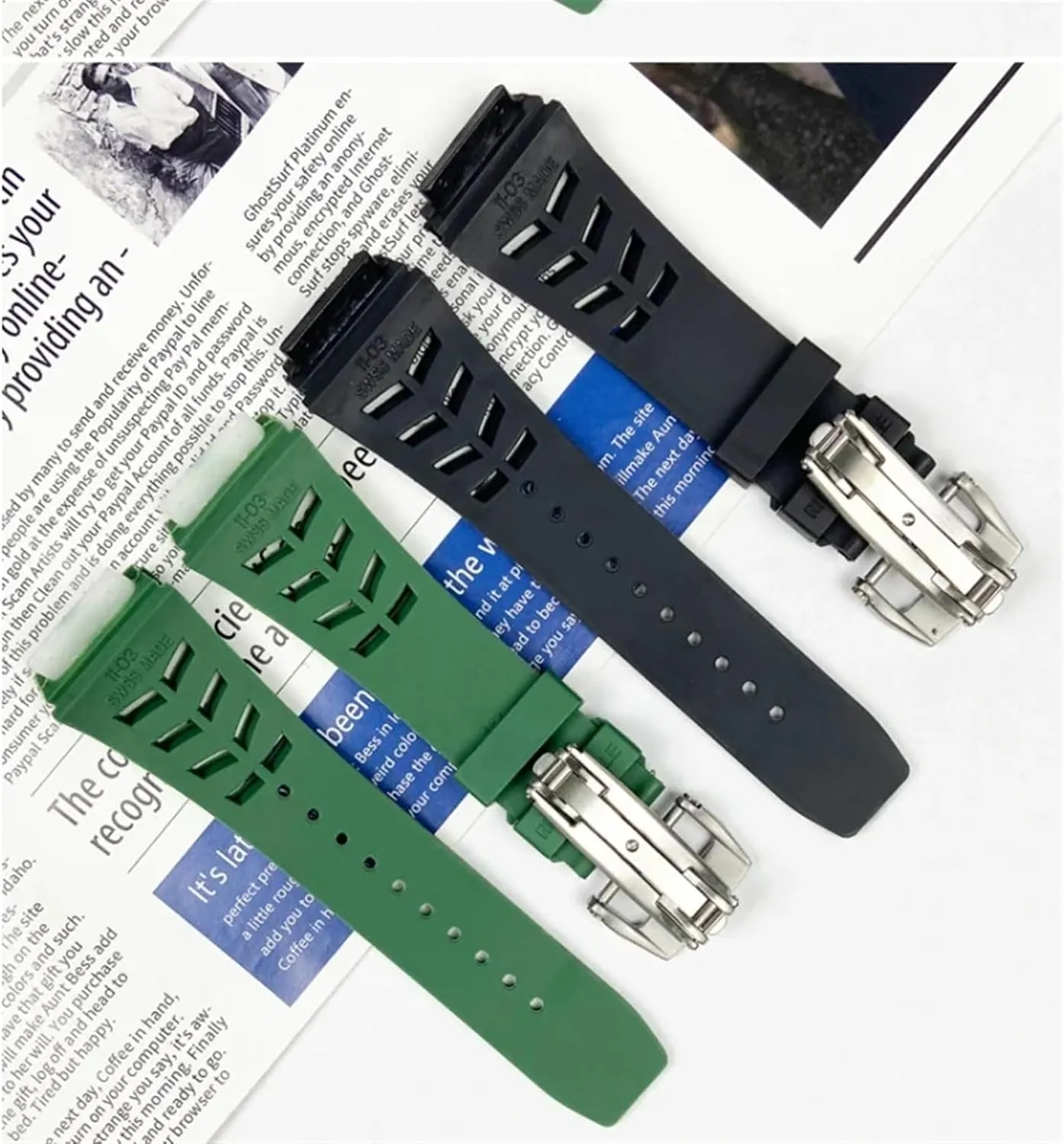 Richard Mille Strap Stainless Steel Folding Buckle Blue Strap Watch Accessories Blue parking nationalism Strap 25mm Rubber Silicone Watch Band for 