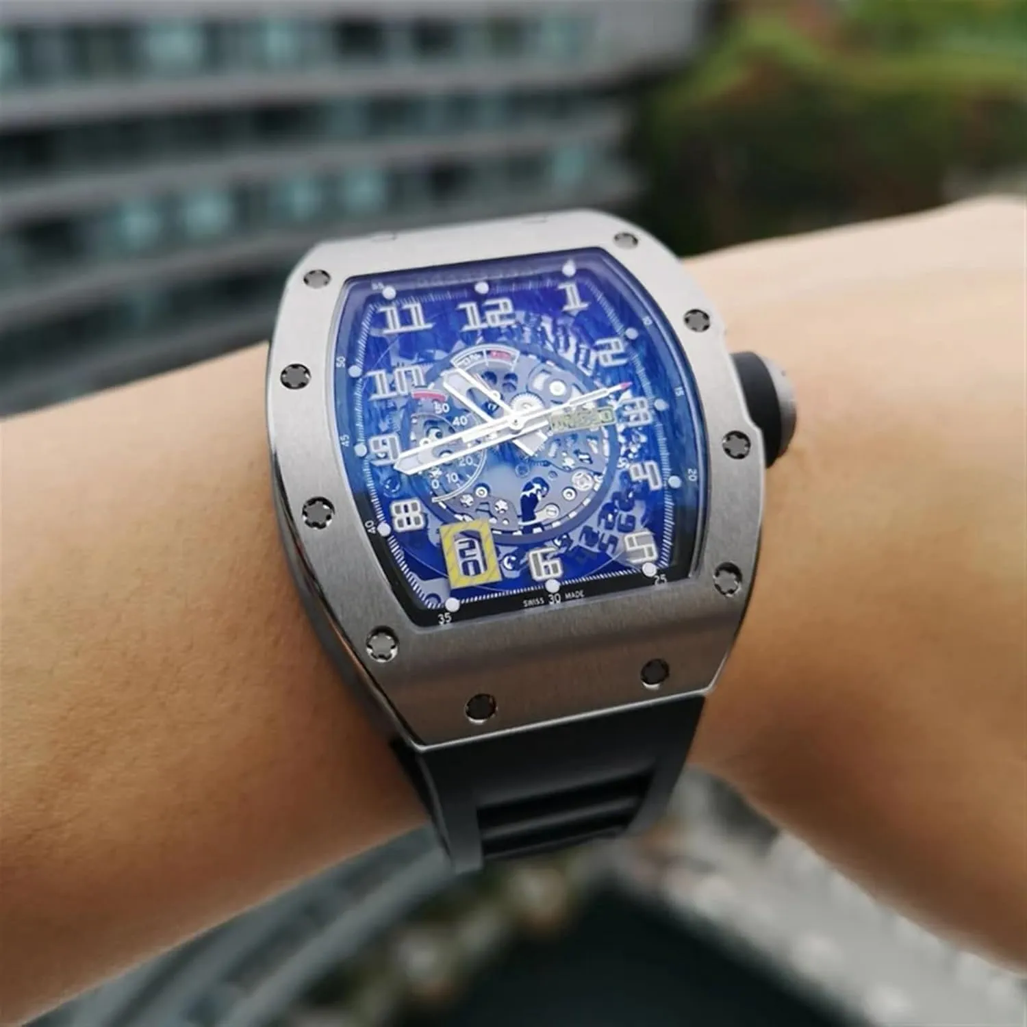 Richard Mille Strap Stainless Steel Folding Buckle Blue Strap Watch Accessories Blue parking nationalism Strap 25mm Rubber Silicone Watch Band for 