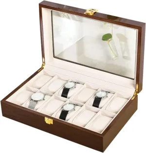 Roll Modern Wood Watch Box comprehensive crystal shuttle inclusion Organizer 10 Slot Watch Display Case Jewelry Showcase with Clear Top Metal Lock Watch Box Watch Winder (Color : Brown, Size : 31.5 * 20.5 * 8cm) DNCG Watch Case Watch 