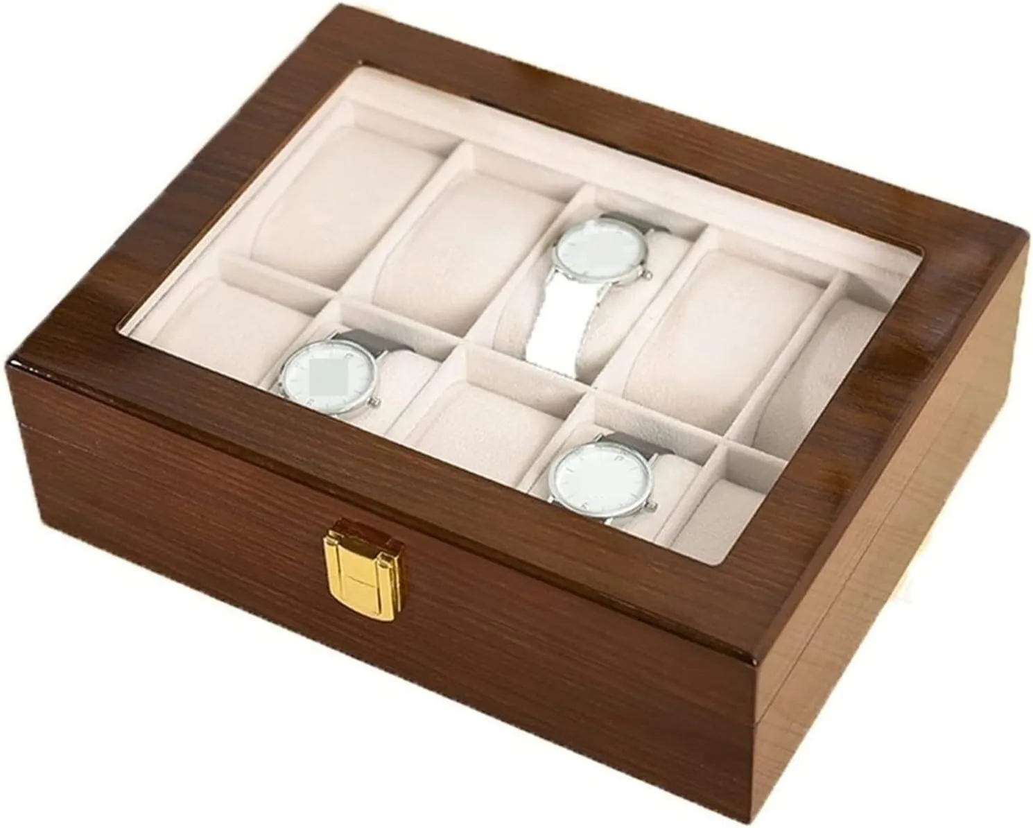 Roll Modern Wood Watch Box comprehensive crystal shuttle inclusion Organizer 10 Slot Watch Display Case Jewelry Showcase with Clear Top Metal Lock Watch Box Watch Winder (Color : Brown, Size : 31.5 * 20.5 * 8cm) DNCG Watch Case Watch 