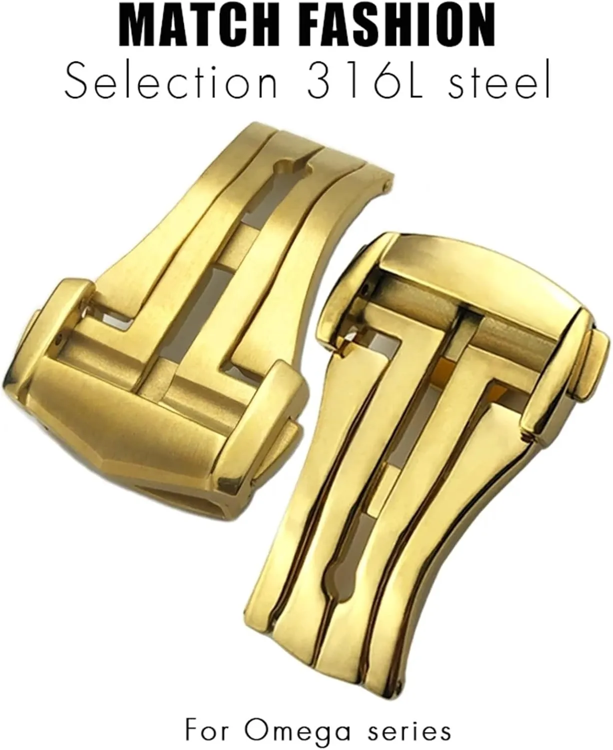 Rose Gold fashion Stainless Steel Butterfly Clasp 18mm 20mm Pointed Deployment Watch Buckle For Omega Rubber Leather Strap Black 