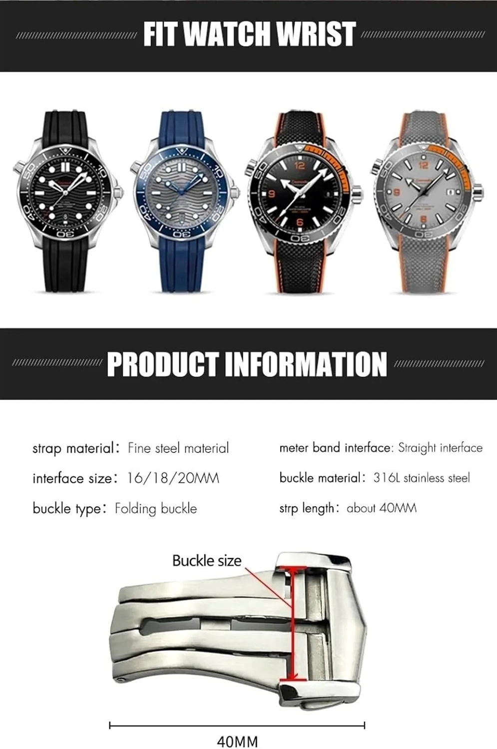 Rose Gold fashion Stainless Steel Butterfly Clasp 18mm 20mm Pointed Deployment Watch Buckle For Omega Rubber Leather Strap Black 