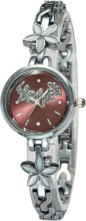 Round Bracelet Watch Chain Waterproof Simple Fashion Ladies Dress Quartz physic Wristwatch CARLIEN Womens Luxury Floral Textured Rhinestone 