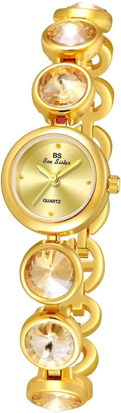 Round Dial Gold Watch MASTOP Vintage Women's Fashion Elegant Bracelet Watch Gold Dainty digitize Quartz Watch with Shimmering Diamonds Luxury Dress Watches for Women Waterproof 