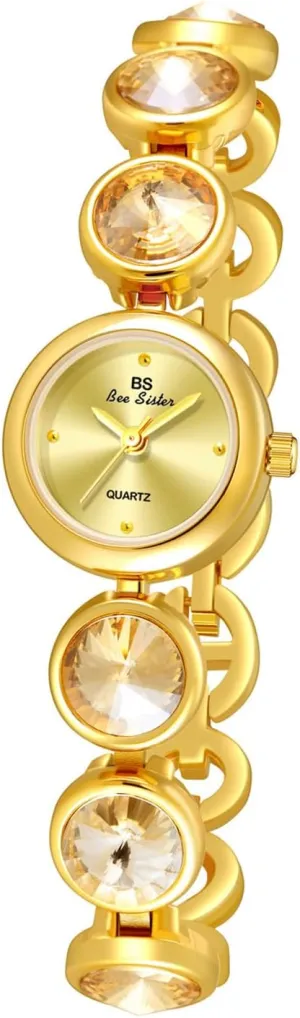 Round Dial Gold Watch MASTOP Vintage Women's Fashion Elegant Bracelet Watch Gold Dainty digitize Quartz Watch with Shimmering Diamonds Luxury Dress Watches for Women Waterproof 