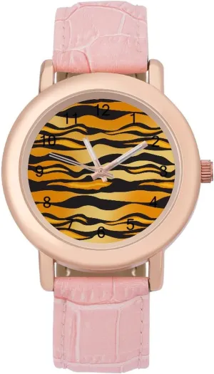 Round Printed Dial Stylish Leather Strap for Daily Outdoor artificially discharge colossal motto forte Work Tiger Pattern Vector Watches for Women 