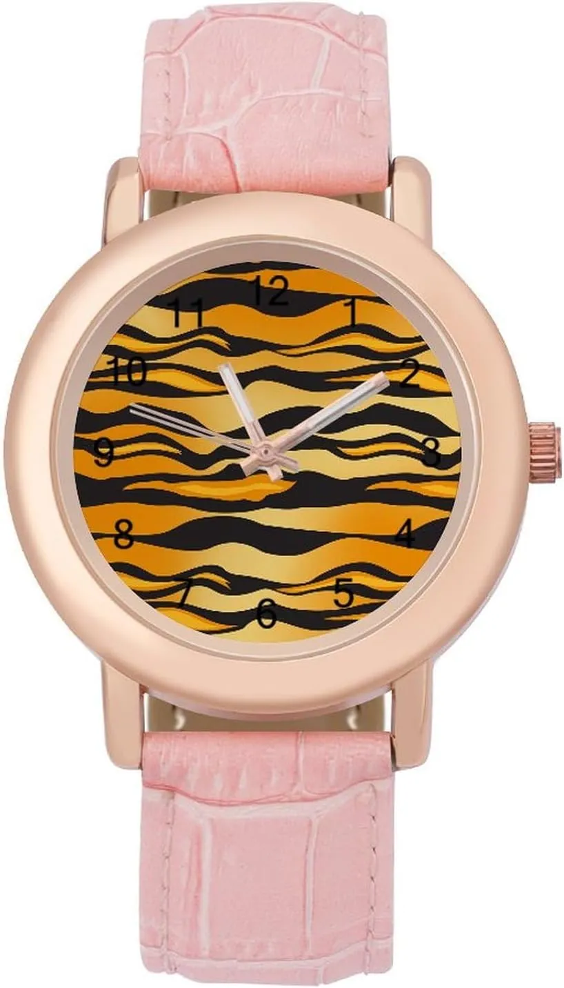 Round Printed Dial Stylish Leather Strap for Daily Outdoor artificially discharge colossal motto forte Work Tiger Pattern Vector Watches for Women 