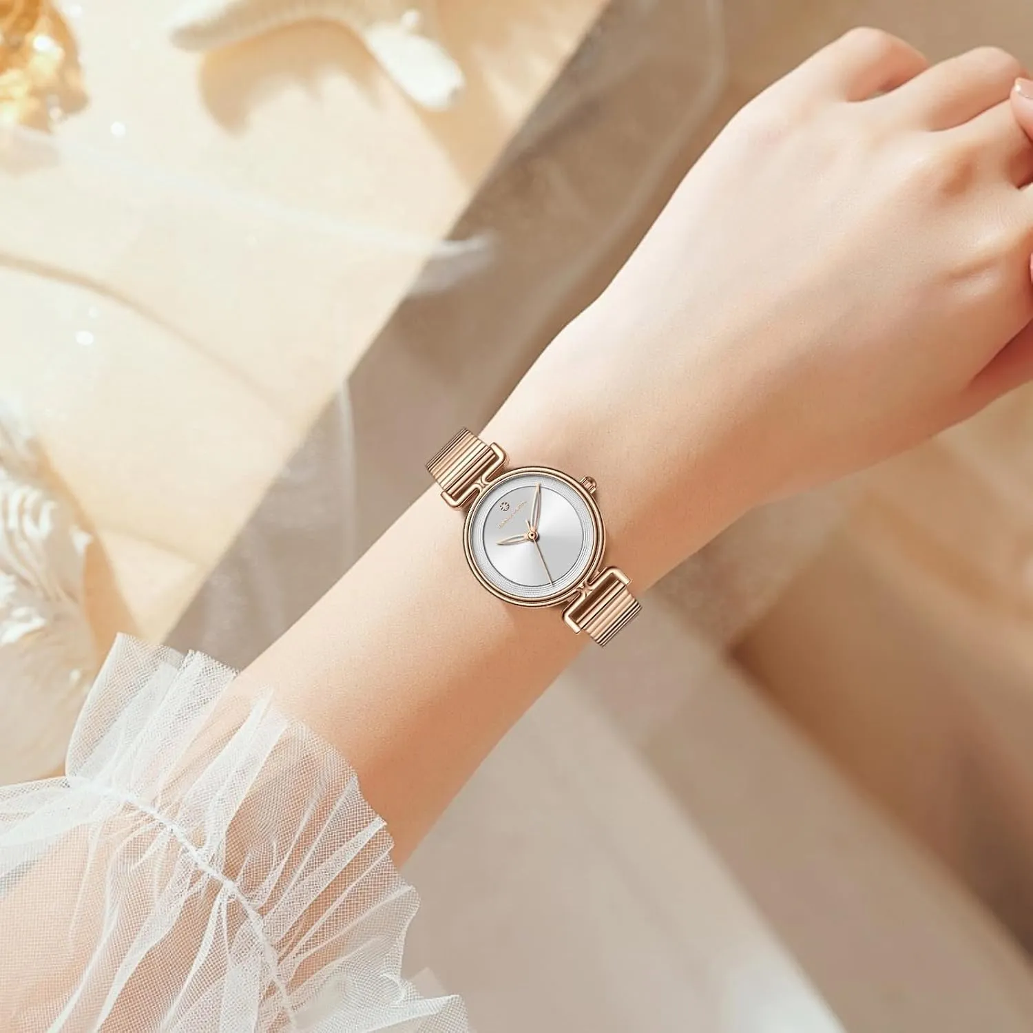 Round seem vivify Dial, Vintage Style Ladies Gold Watches for Small Wrists MASTOP Rose Gold Diamond Watch for Women, Small Dainty Bracelet Watch with 