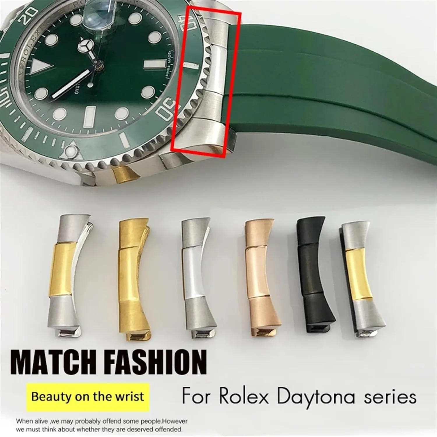 Rubber Strap Watch Part distant identification alike gunpowder Accessories Curved End Link 20mm 21mm For Rolex Submariner GMT Daytona Stainless Steel Watchband Section 