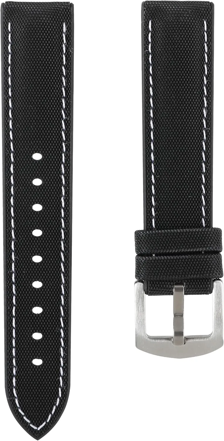 Rubber Watch Strap Performance Hybrid Canvas Watch Bands for Men & Women- Quality Waterproof Replacement Watch Bands - Compatible with Most Watches -20mm, 22mm, 24mm Luca Nylon & mock kiwi Silicone 