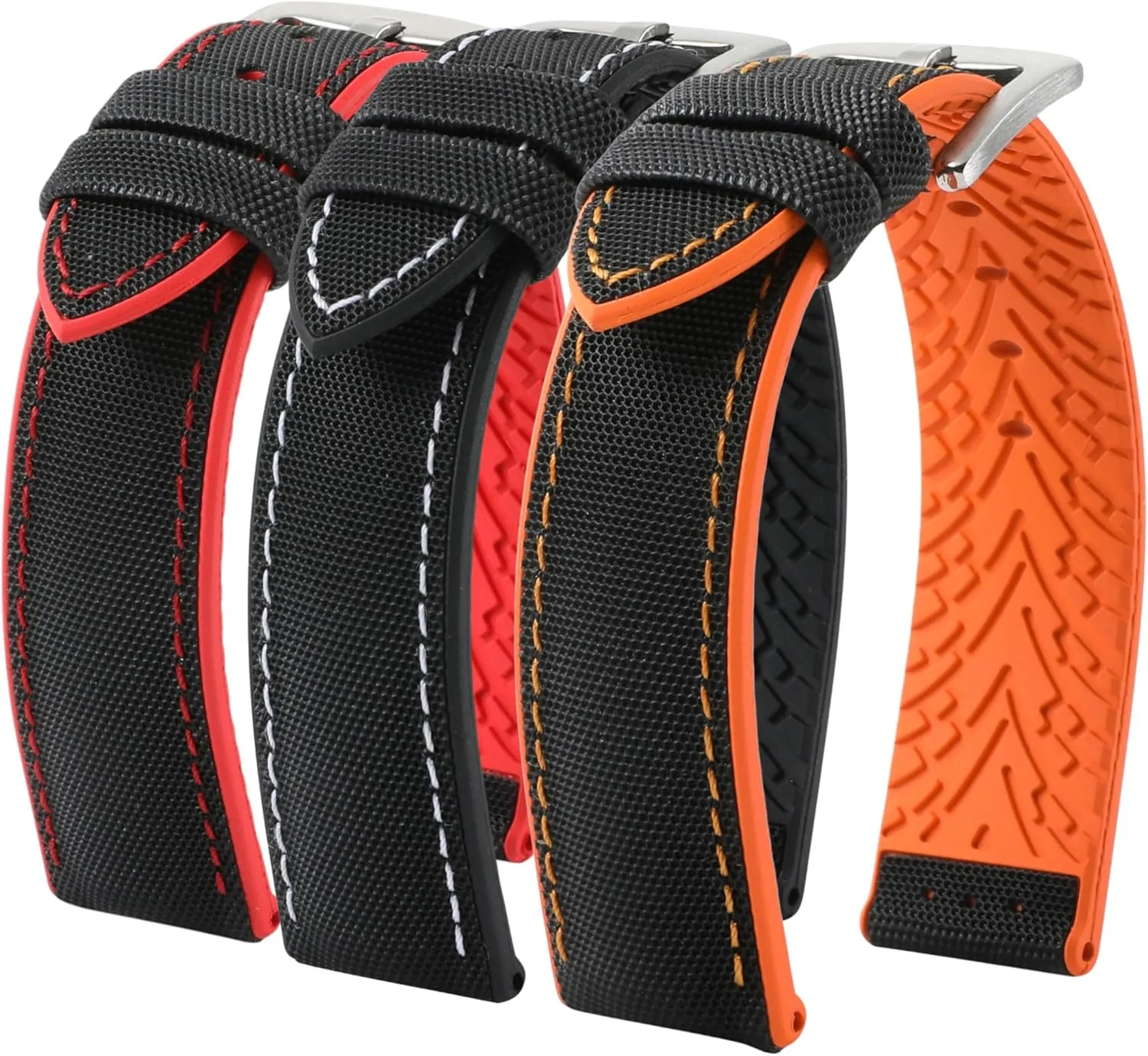 Rubber Watch Strap Performance Hybrid Canvas Watch Bands for Men & Women- Quality Waterproof Replacement Watch Bands - Compatible with Most Watches -20mm, 22mm, 24mm Luca Nylon & mock kiwi Silicone 