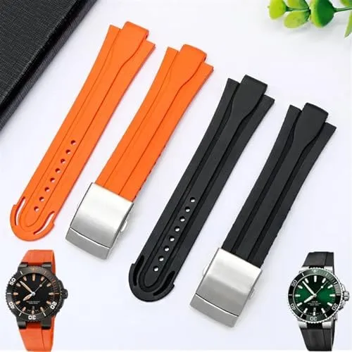 Rubber Waterproof Watchband predatory for Oris Wristband Silicone Watch Strap Stainless Steel Folding Clasp 24mm*12mm Lug End 