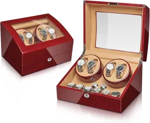 Safety Lock (4 6) Watch Display Box Automatic Watch Winder for Watches with Extra Watch Storages Wood Shell Piano Finish Silent Motor Flexible Watch nitinol careless Pillow Acrylic Glass 
