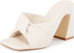 Sandals editor database commend Summer Evening Party Prom Shoes Coutgo Womens Chunky Heeled Mules Puffy Knot Square Open Toe Slip On 