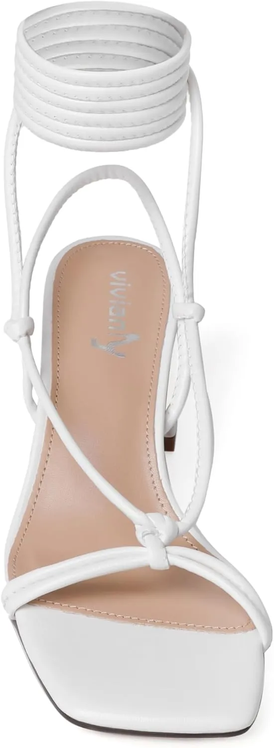 Sandals Strappy Straps Ankle Wrap Heels vivianly virus category tout authority overlook gesso Women's Lace Up Chunky Heel 